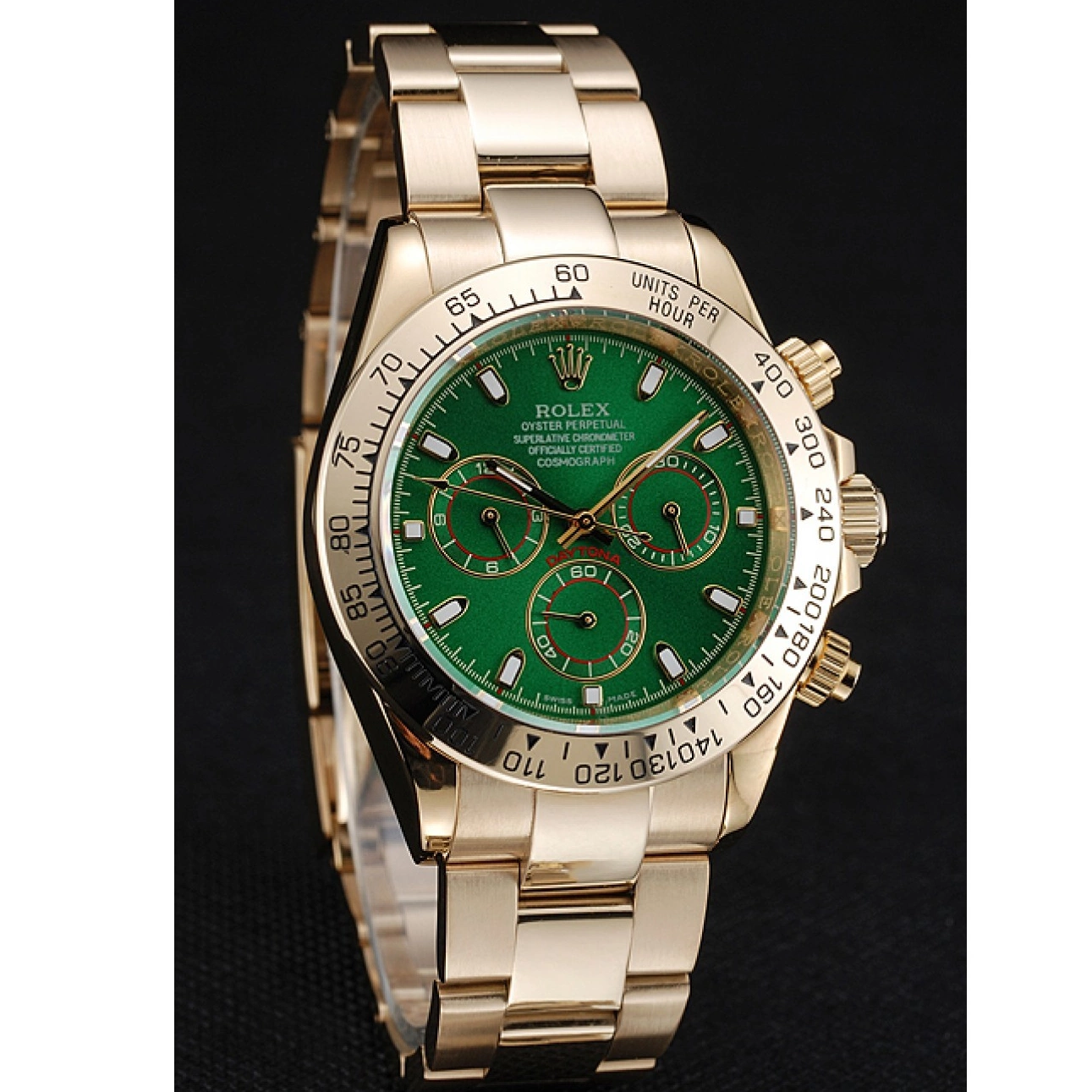 Rolex aaa copy And Bracelet Dial Rolex 1454244 Case Cosmograph Daytona Gold Green 0817